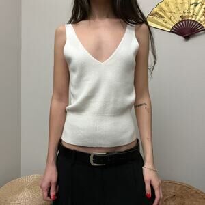 kilte los angeles white ribbed knit v neck cotton cashmere sweater tank top